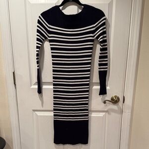 SELECTED FEMME Navy Blue & White Rib Knit Sweater Dress
